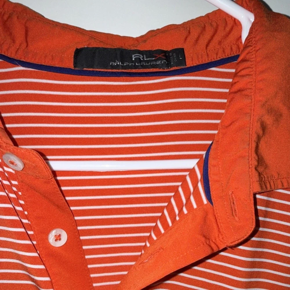 Ralph Lauren RLX Men's L Orange Striped Golf Polo Shirt Short Sleeve
